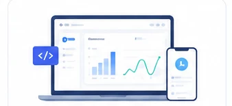 Custom business software and analytics illustration