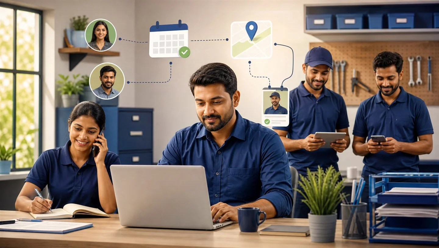 Small business team using technology to manage daily operations